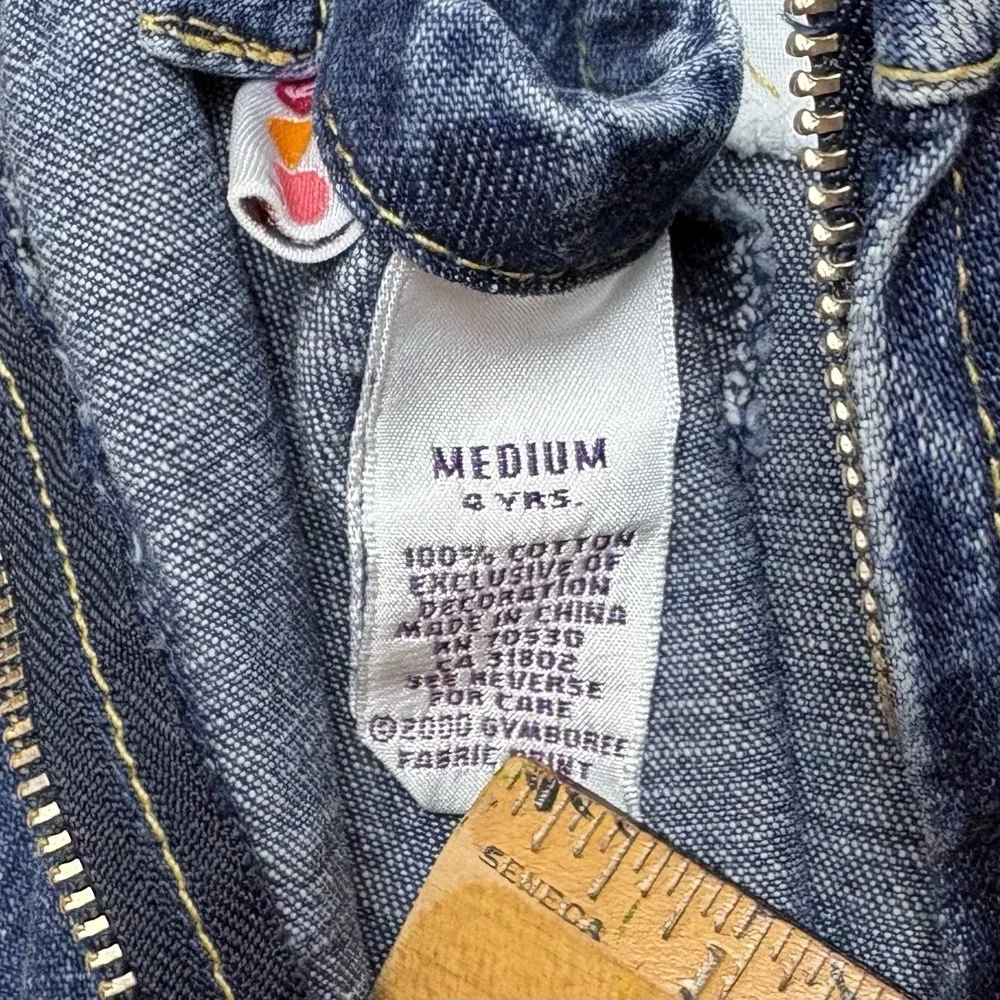 Vintage Girls Gymboree Sz M - 4y Denim Jean Dress Embroidered Flowers
